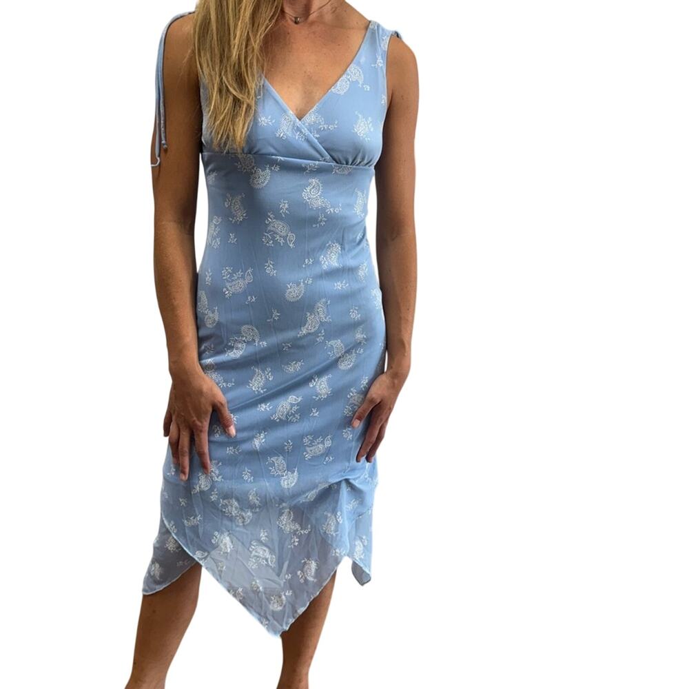 Y2K City Lights Baby Blue Asymmetrical Midi Dress XS/S – Fairycore Slip Style